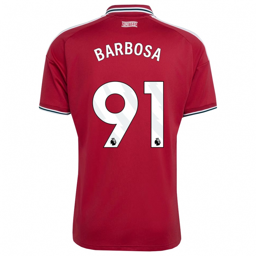 ילדים Neithan Barbosa #91 אדום צהוב לבן ג'רזי ביתית 2026/27 חולצה קצרה
