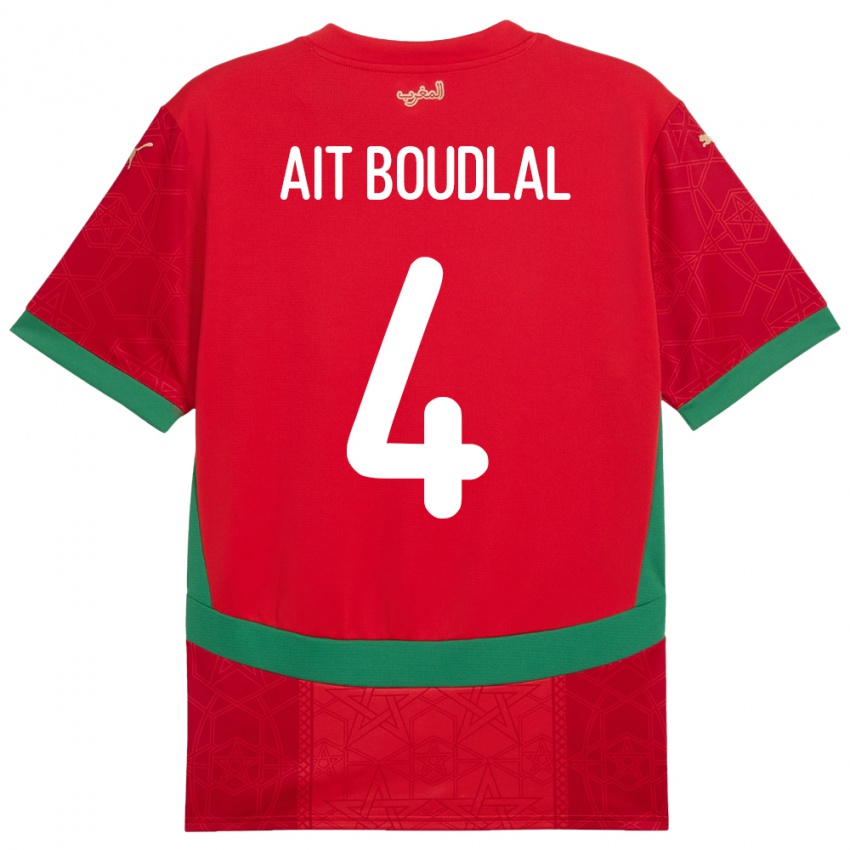 ילדים מָרוֹקוֹ Abdelhamid Ait Boudlal #4 אָדוֹם ג'רזי ביתית 24-26 חולצה קצרה