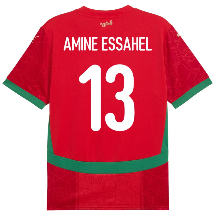 ילדים מָרוֹקוֹ Mohamed Amine Essahel #13 אָדוֹם ג'רזי ביתית 24-26 חולצה קצרה