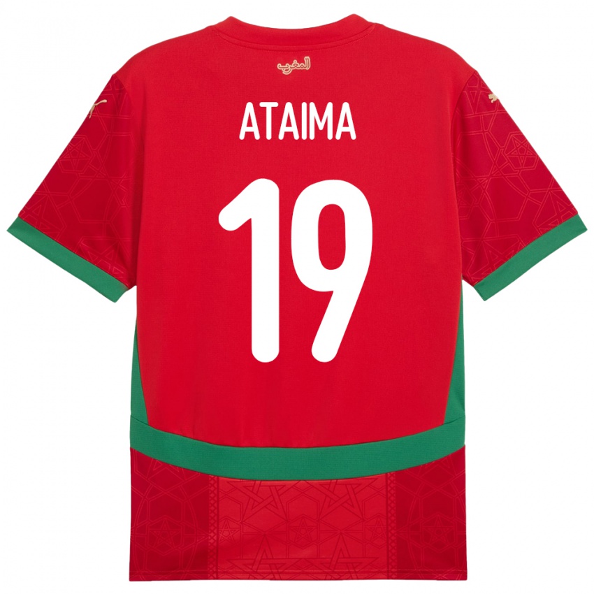 ילדים מָרוֹקוֹ Hamza Ataima #19 אָדוֹם ג'רזי ביתית 24-26 חולצה קצרה