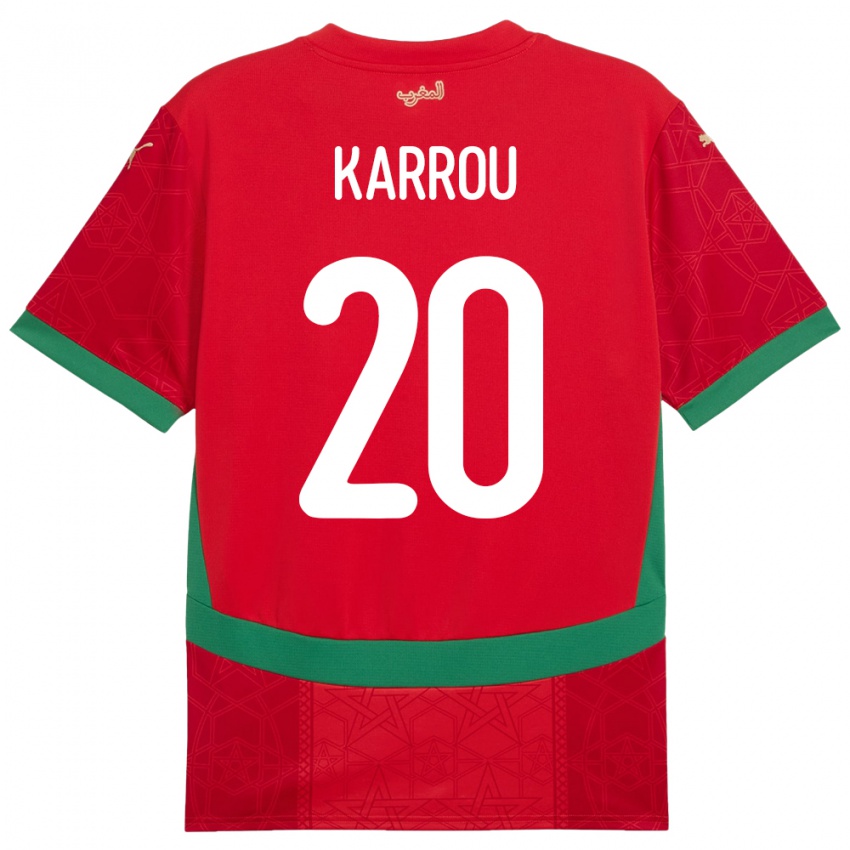 ילדים מָרוֹקוֹ Mohamed Karrou #20 אָדוֹם ג'רזי ביתית 24-26 חולצה קצרה
