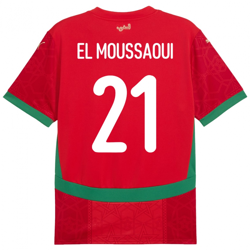 ילדים מָרוֹקוֹ Tajeddine El Moussaoui #21 אָדוֹם ג'רזי ביתית 24-26 חולצה קצרה