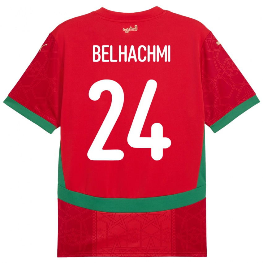 ילדים מָרוֹקוֹ Yahya Belhachmi #24 אָדוֹם ג'רזי ביתית 24-26 חולצה קצרה