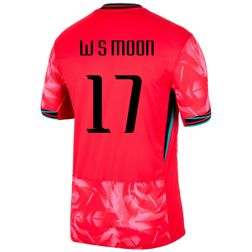 ילדים דרום קוריאה Seong-Woo Moon #17 אָדוֹם ג'רזי ביתית 24-26 חולצה קצרה