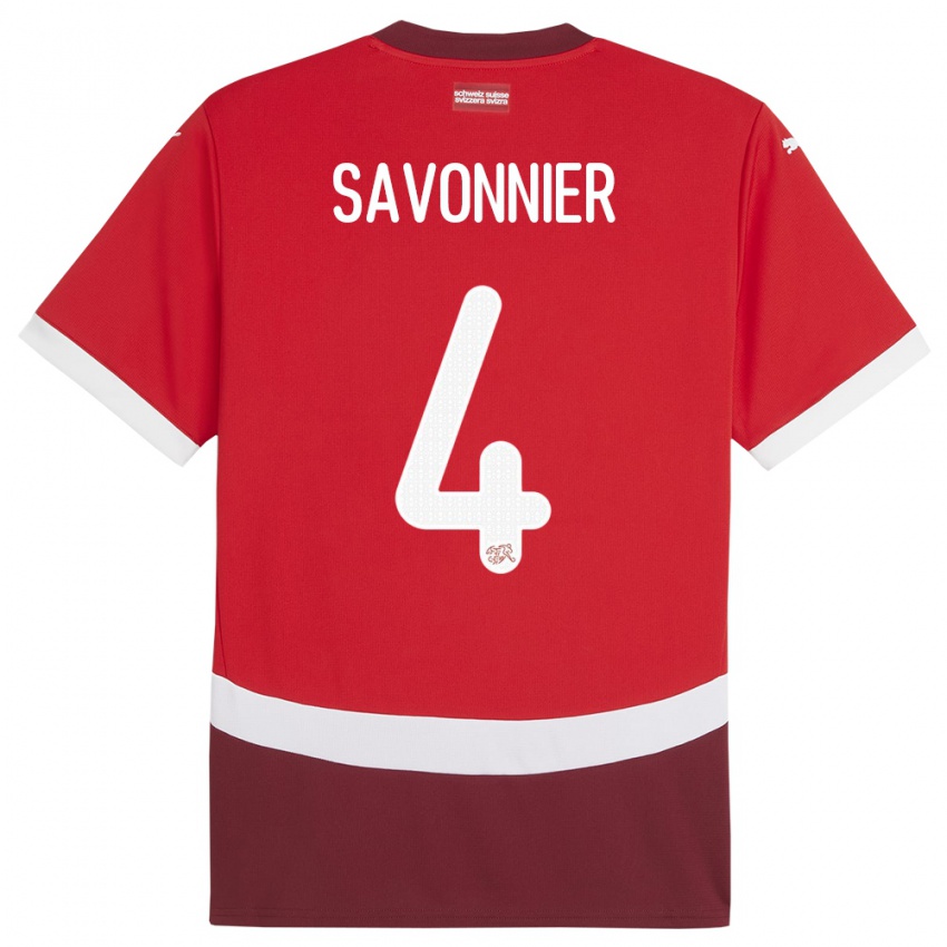 ילדים שווייץ Nelson Savonnier #4 אָדוֹם ג'רזי ביתית 24-26 חולצה קצרה