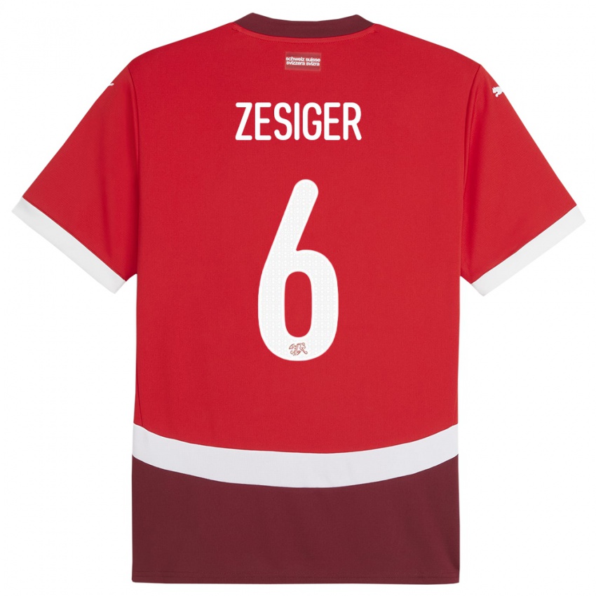 ילדים שווייץ Navin Zesiger #6 אָדוֹם ג'רזי ביתית 24-26 חולצה קצרה