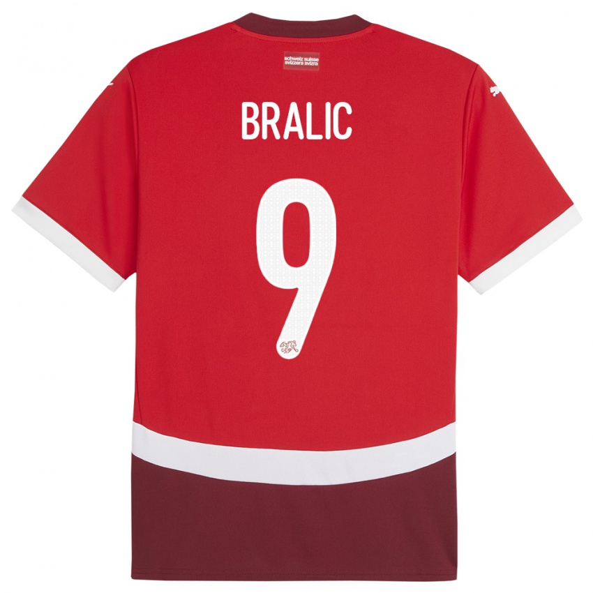 ילדים שווייץ Josip Bralic #9 אָדוֹם ג'רזי ביתית 24-26 חולצה קצרה