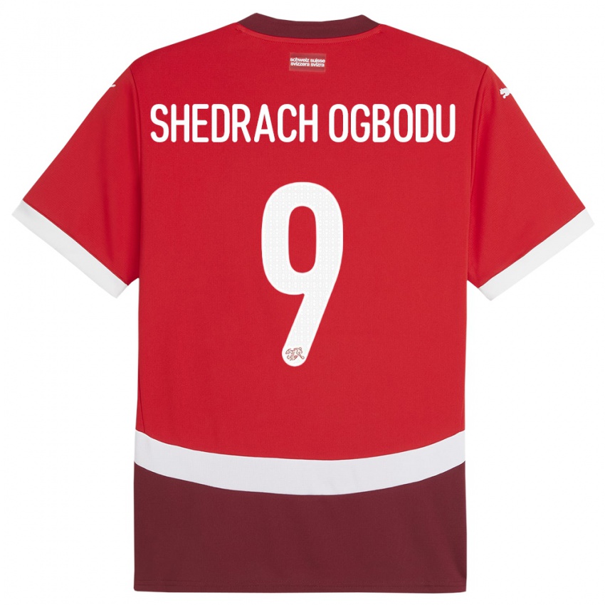 ילדים שווייץ Nathaniel Shedrach Ogbodu #9 אָדוֹם ג'רזי ביתית 24-26 חולצה קצרה