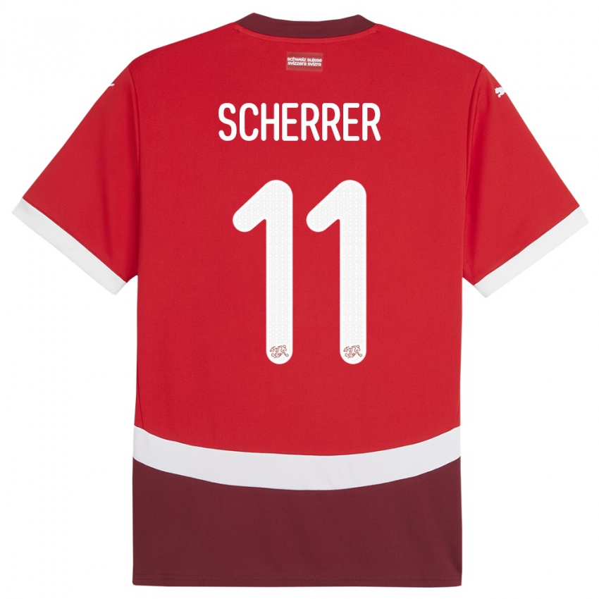 ילדים שווייץ Nevio Scherrer #11 אָדוֹם ג'רזי ביתית 24-26 חולצה קצרה