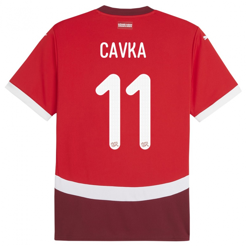 ילדים שווייץ Niko Cavka #11 אָדוֹם ג'רזי ביתית 24-26 חולצה קצרה