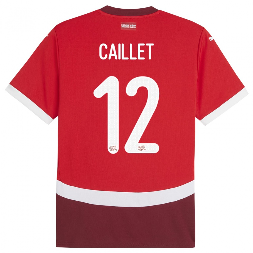 ילדים שווייץ Simon Caillet #12 אָדוֹם ג'רזי ביתית 24-26 חולצה קצרה