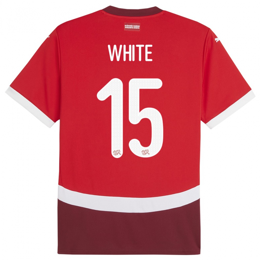 ילדים שווייץ Leon White #15 אָדוֹם ג'רזי ביתית 24-26 חולצה קצרה