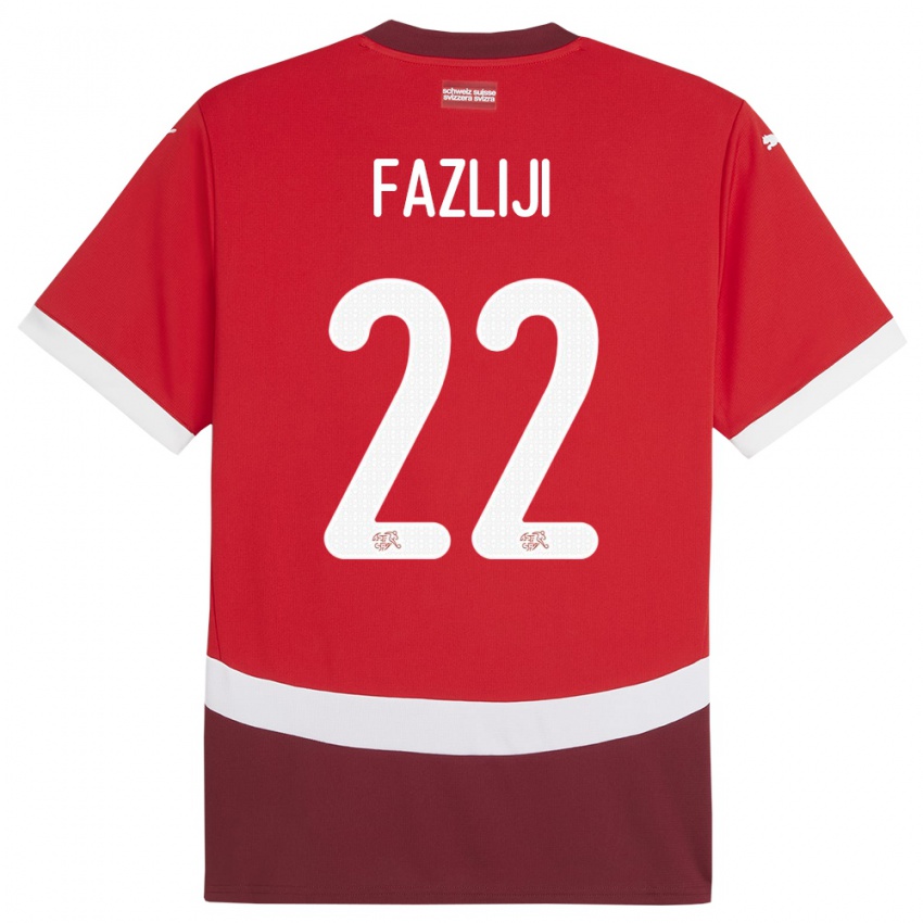 ילדים שווייץ Anid Fazliji #22 אָדוֹם ג'רזי ביתית 24-26 חולצה קצרה