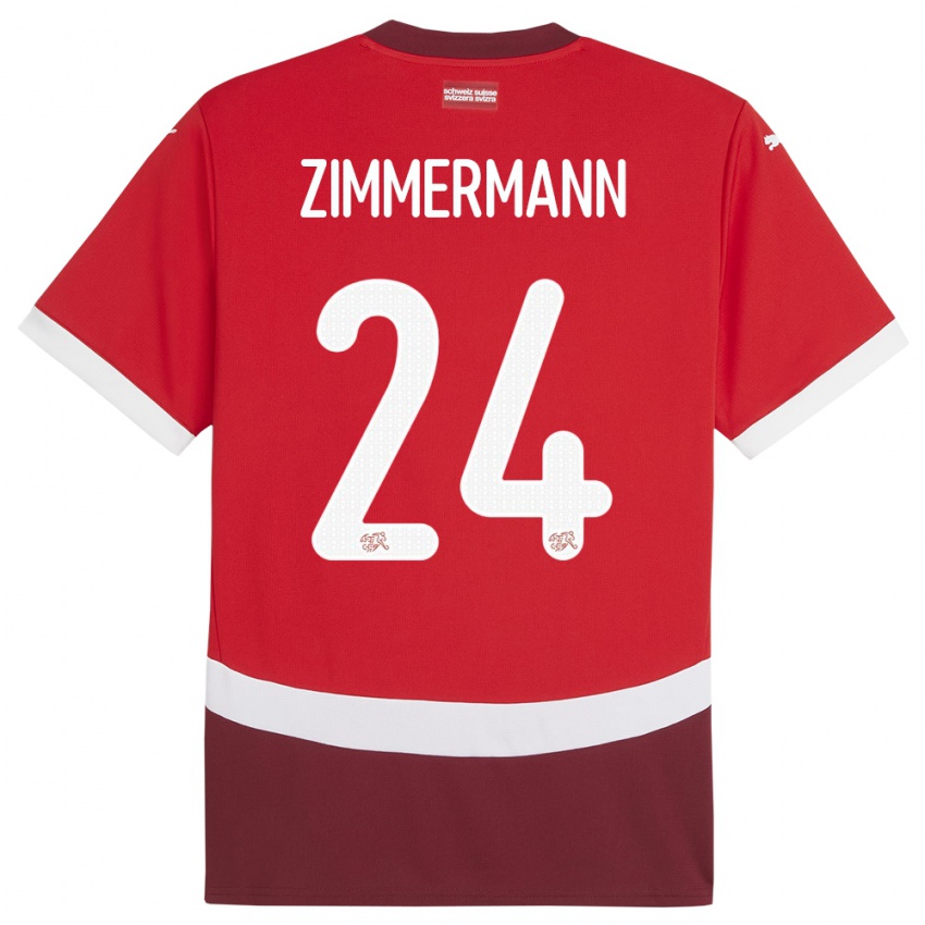 ילדים שווייץ Mio Zimmermann #24 אָדוֹם ג'רזי ביתית 24-26 חולצה קצרה