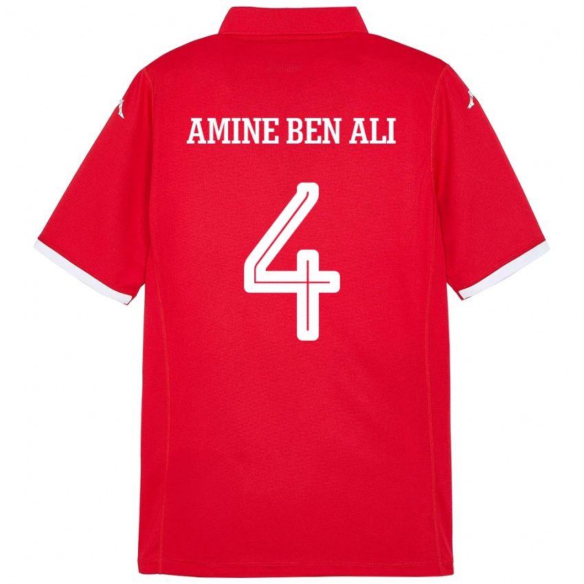 ילדים תוניסיה Mohamed Amine Ben Ali #4 אָדוֹם ג'רזי ביתית 24-26 חולצה קצרה