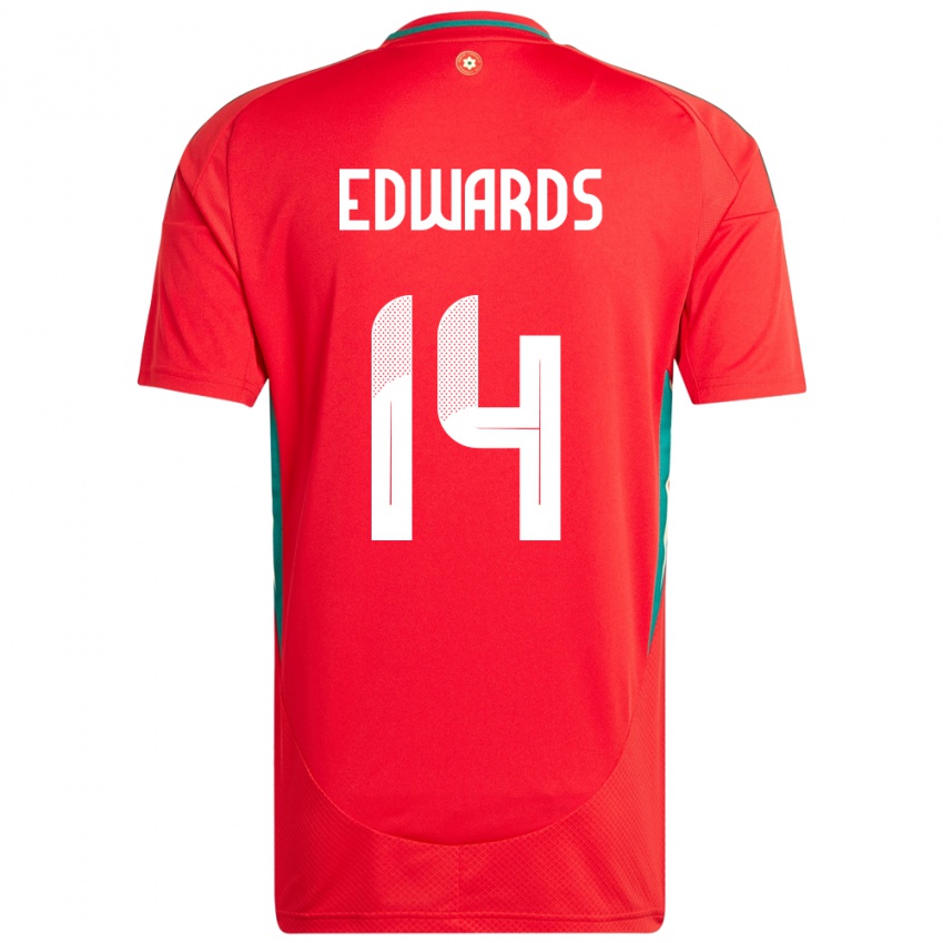 ילדים ויילס Noah Edwards #14 אָדוֹם ג'רזי ביתית 24-26 חולצה קצרה