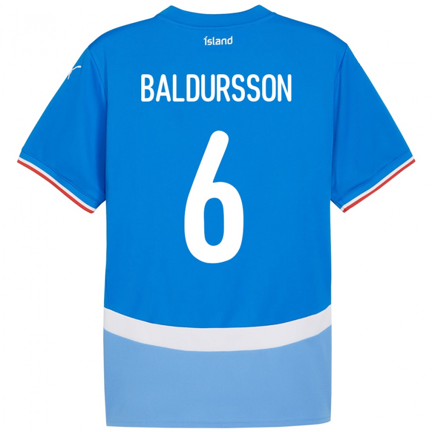 ילדים אִיסלַנד Breki Baldursson #6 כְּחוֹל ג'רזי ביתית 24-26 חולצה קצרה