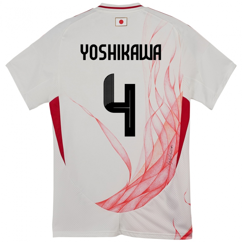 ילדים יַפָּן Haruto Yoshikawa #4 לָבָן הרחק ג'רזי 24-26 חולצה קצרה