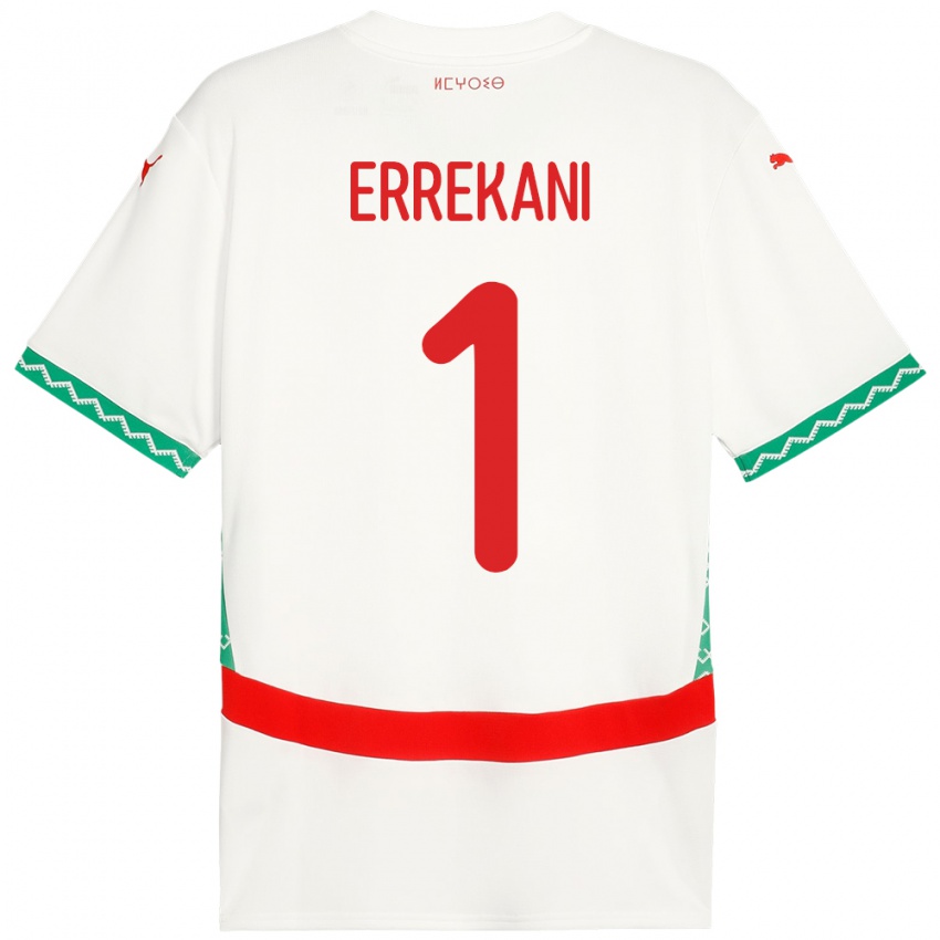 ילדים מָרוֹקוֹ Yahya Errekani #1 לָבָן הרחק ג'רזי 24-26 חולצה קצרה