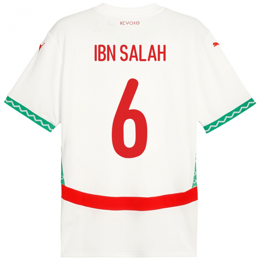 ילדים מָרוֹקוֹ Oualid Ibn Salah #6 לָבָן הרחק ג'רזי 24-26 חולצה קצרה