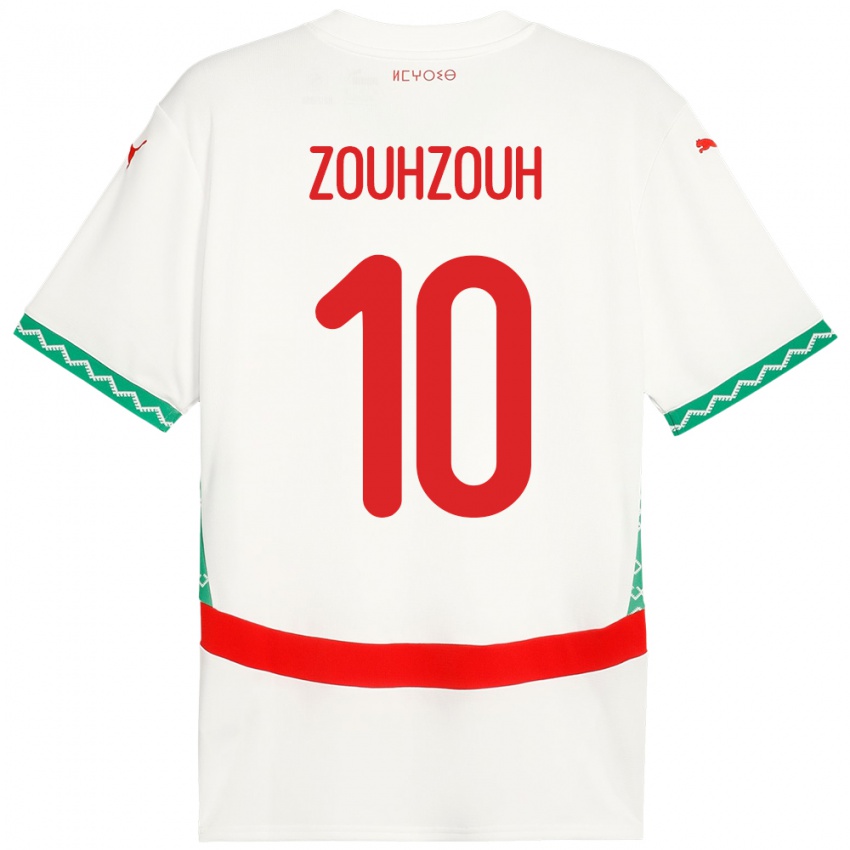 ילדים מָרוֹקוֹ Amine Zouhzouh #10 לָבָן הרחק ג'רזי 24-26 חולצה קצרה
