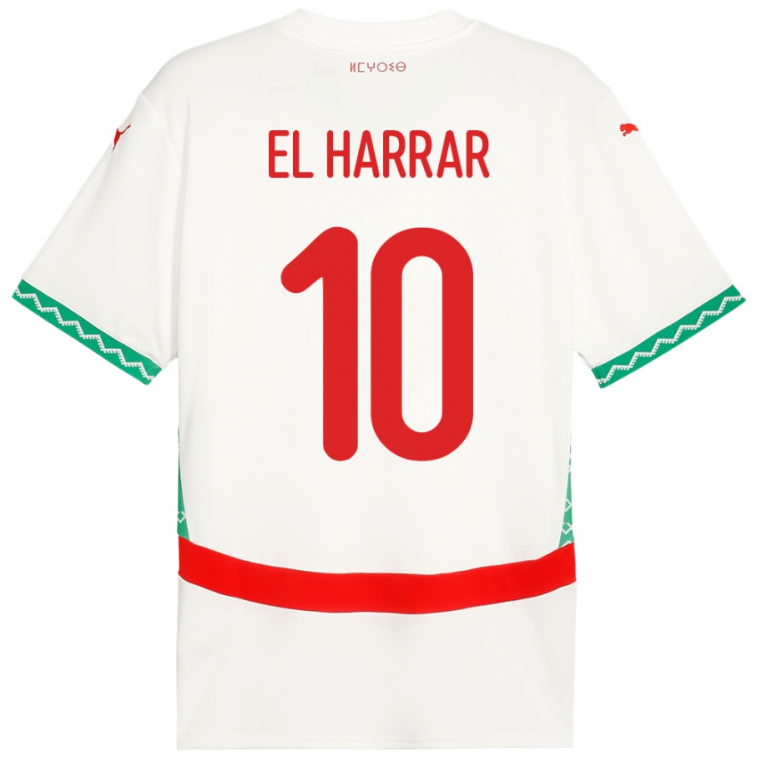 ילדים מָרוֹקוֹ Mohamed El Harrar #10 לָבָן הרחק ג'רזי 24-26 חולצה קצרה