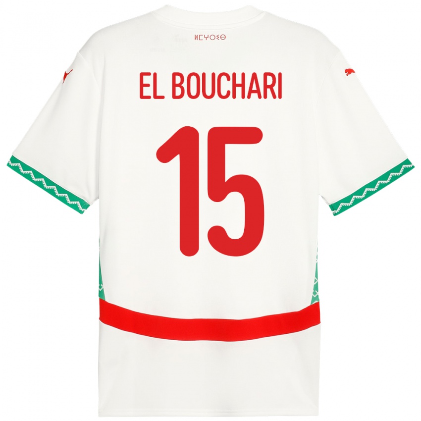 ילדים מָרוֹקוֹ Bilal El Bouchari #15 לָבָן הרחק ג'רזי 24-26 חולצה קצרה