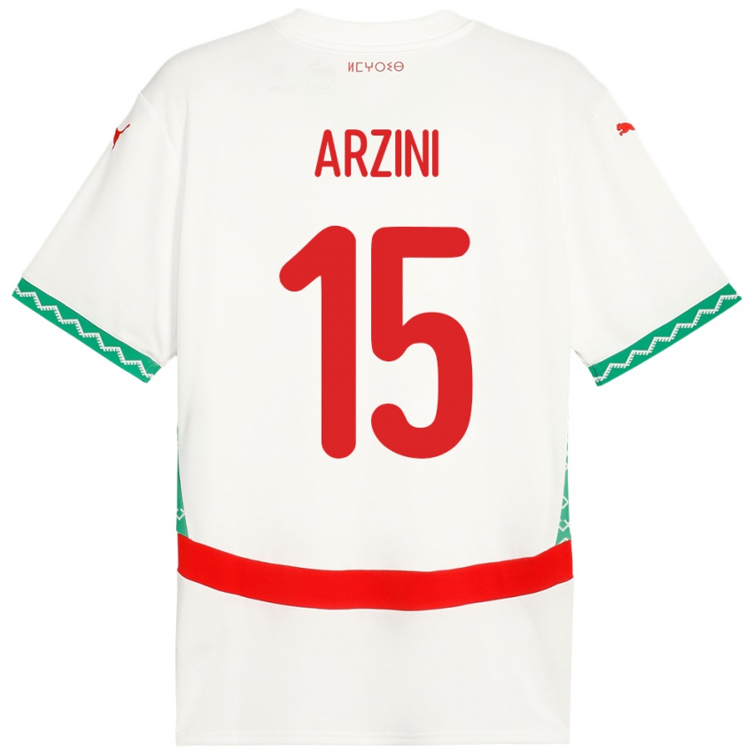 ילדים מָרוֹקוֹ Ilyas Arzini #15 לָבָן הרחק ג'רזי 24-26 חולצה קצרה