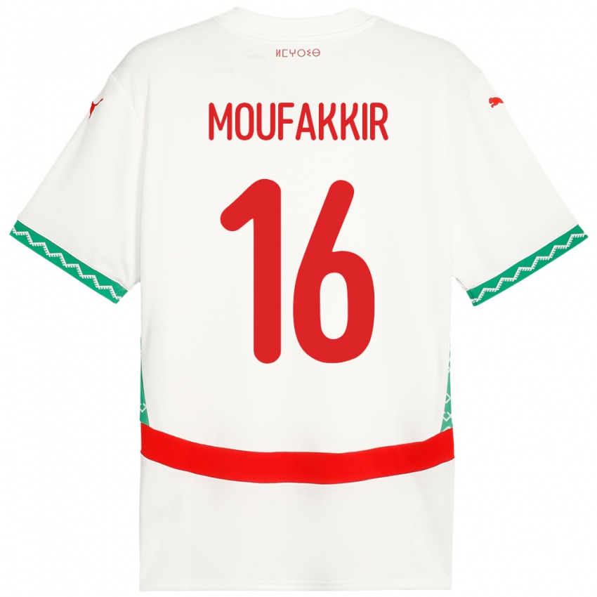 ילדים מָרוֹקוֹ Ishak Moufakkir #16 לָבָן הרחק ג'רזי 24-26 חולצה קצרה