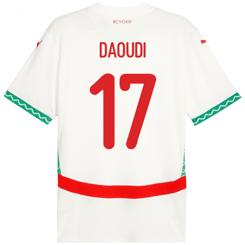 ילדים מָרוֹקוֹ Abdelali Daoudi #17 לָבָן הרחק ג'רזי 24-26 חולצה קצרה