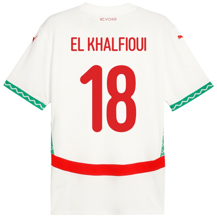 ילדים מָרוֹקוֹ Zakari El Khalfioui #18 לָבָן הרחק ג'רזי 24-26 חולצה קצרה