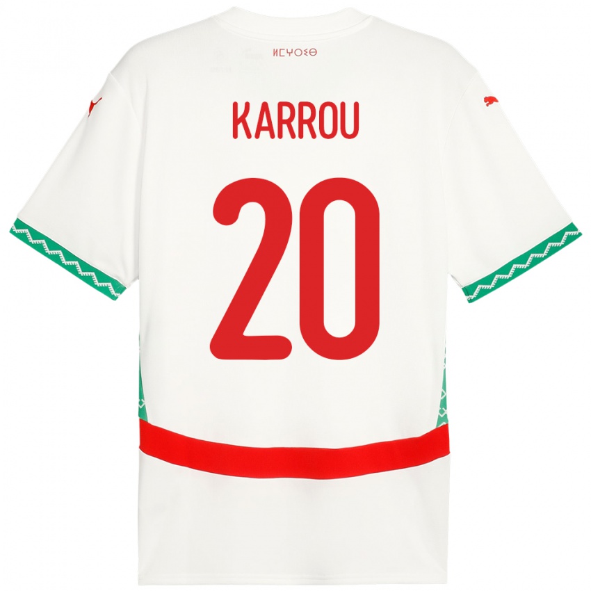 ילדים מָרוֹקוֹ Mohamed Karrou #20 לָבָן הרחק ג'רזי 24-26 חולצה קצרה