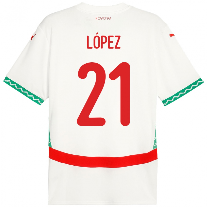 ילדים מָרוֹקוֹ Mani López #21 לָבָן הרחק ג'רזי 24-26 חולצה קצרה
