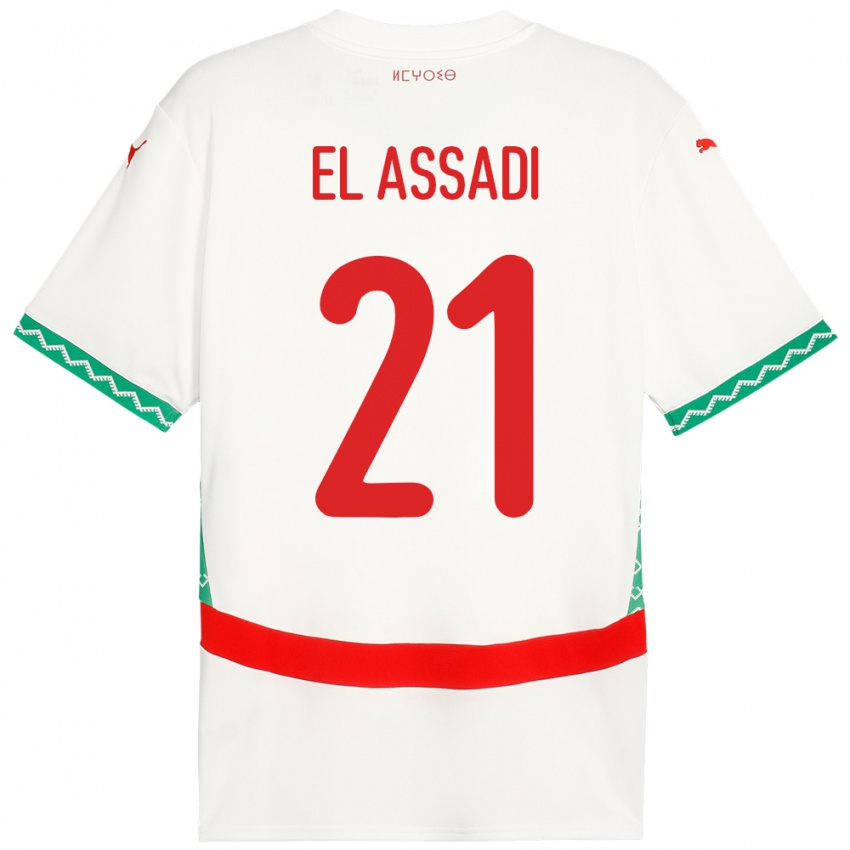 ילדים מָרוֹקוֹ Othmane El Assadi #21 לָבָן הרחק ג'רזי 24-26 חולצה קצרה