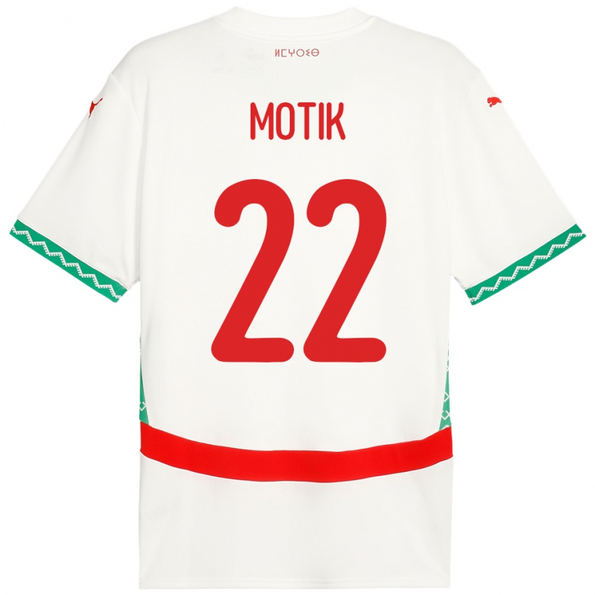 ילדים מָרוֹקוֹ Ilyass Motik #22 לָבָן הרחק ג'רזי 24-26 חולצה קצרה