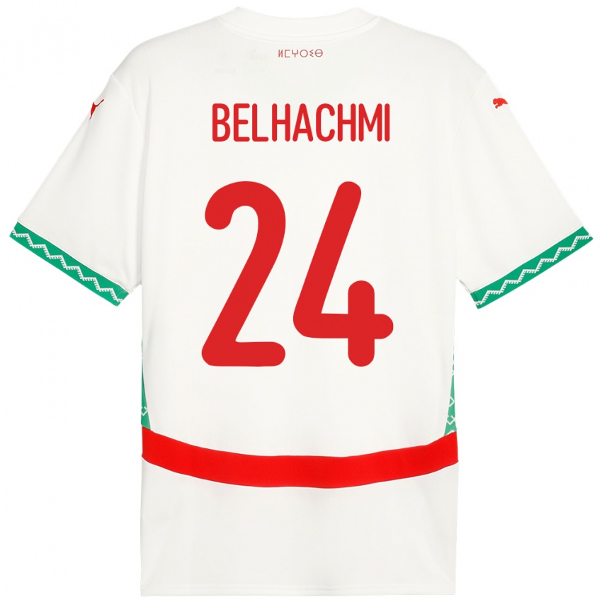 ילדים מָרוֹקוֹ Yahya Belhachmi #24 לָבָן הרחק ג'רזי 24-26 חולצה קצרה