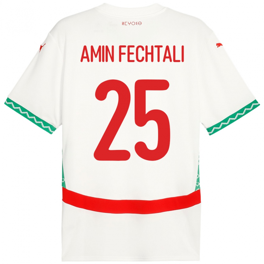 ילדים מָרוֹקוֹ Oualid Amin Fechtali #25 לָבָן הרחק ג'רזי 24-26 חולצה קצרה
