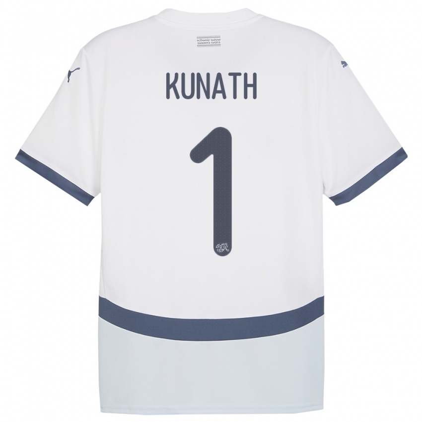 ילדים שווייץ Lucas Kunath #1 לבן הרחק ג'רזי 24-26 חולצה קצרה