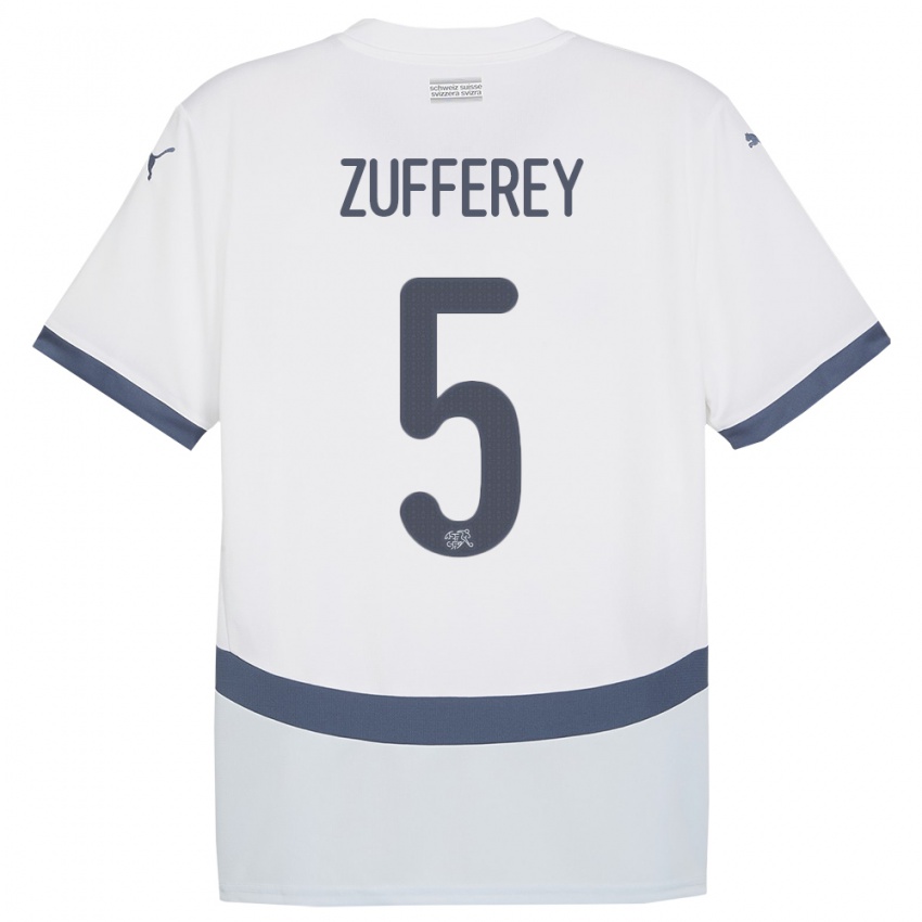 ילדים שווייץ Gil Zufferey #5 לבן הרחק ג'רזי 24-26 חולצה קצרה