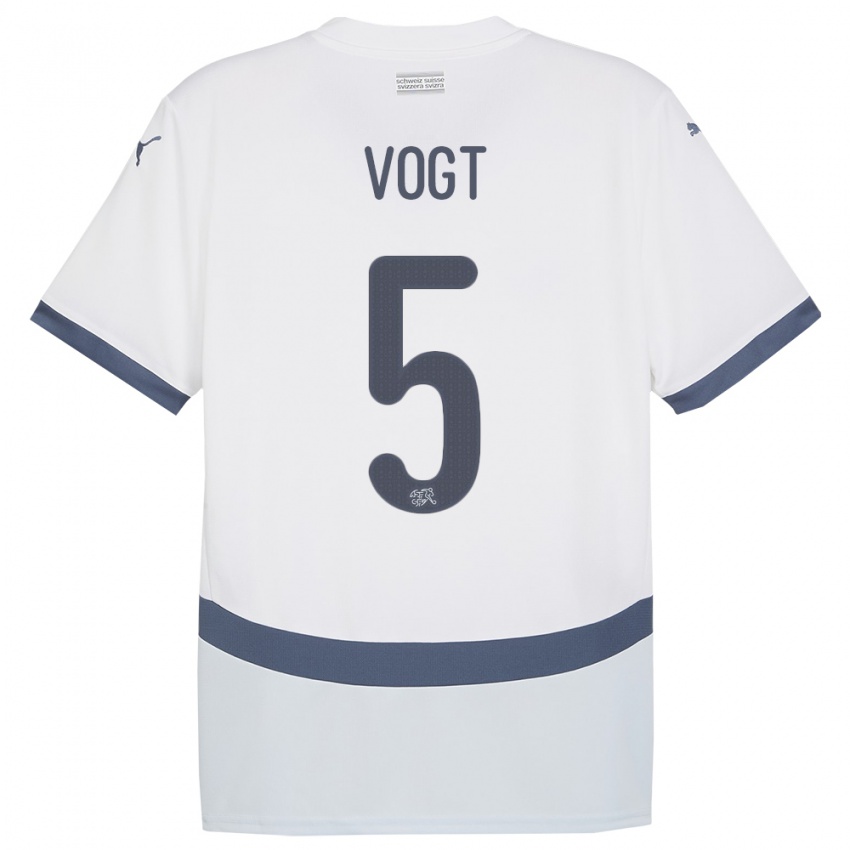 ילדים שווייץ Gian Vogt #5 לבן הרחק ג'רזי 24-26 חולצה קצרה