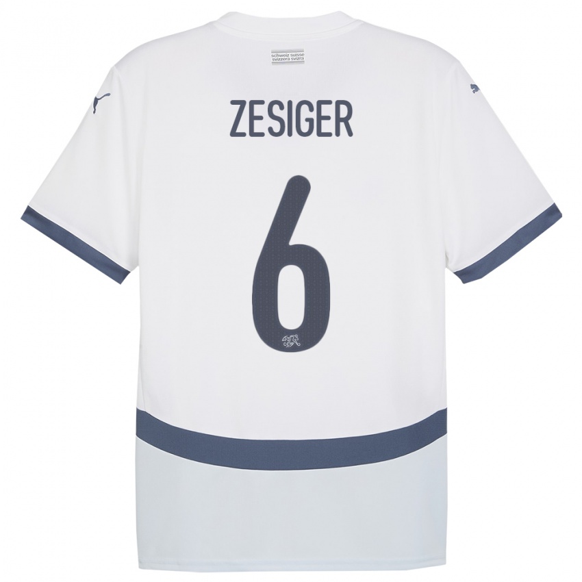 ילדים שווייץ Navin Zesiger #6 לבן הרחק ג'רזי 24-26 חולצה קצרה