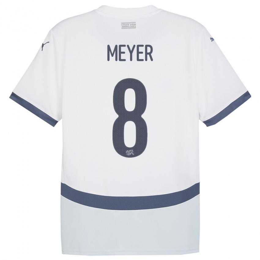 ילדים שווייץ Tim Meyer #8 לבן הרחק ג'רזי 24-26 חולצה קצרה