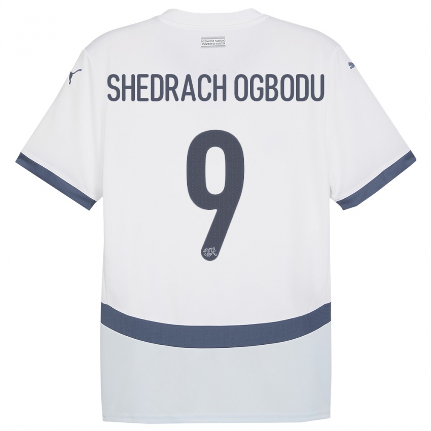 ילדים שווייץ Nathaniel Shedrach Ogbodu #9 לבן הרחק ג'רזי 24-26 חולצה קצרה