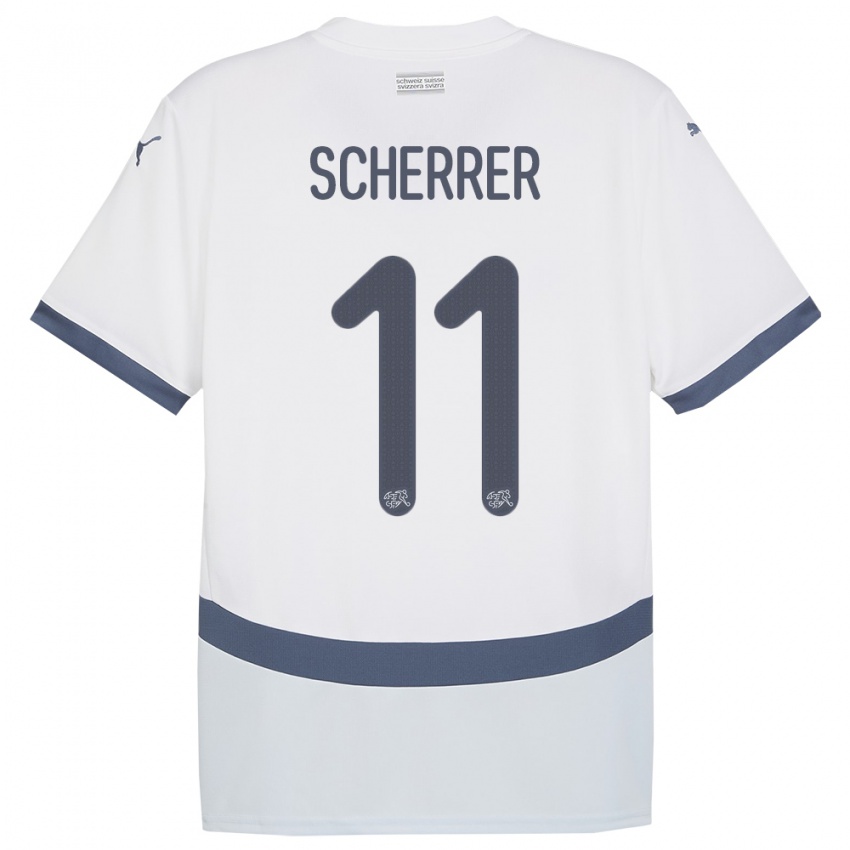 ילדים שווייץ Nevio Scherrer #11 לבן הרחק ג'רזי 24-26 חולצה קצרה