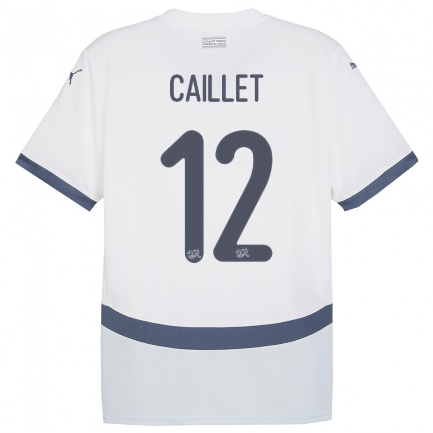 ילדים שווייץ Simon Caillet #12 לבן הרחק ג'רזי 24-26 חולצה קצרה