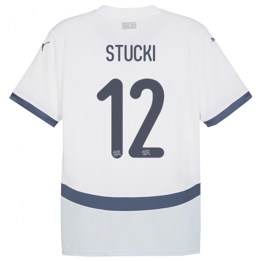 ילדים שווייץ Jayden Stucki #12 לבן הרחק ג'רזי 24-26 חולצה קצרה