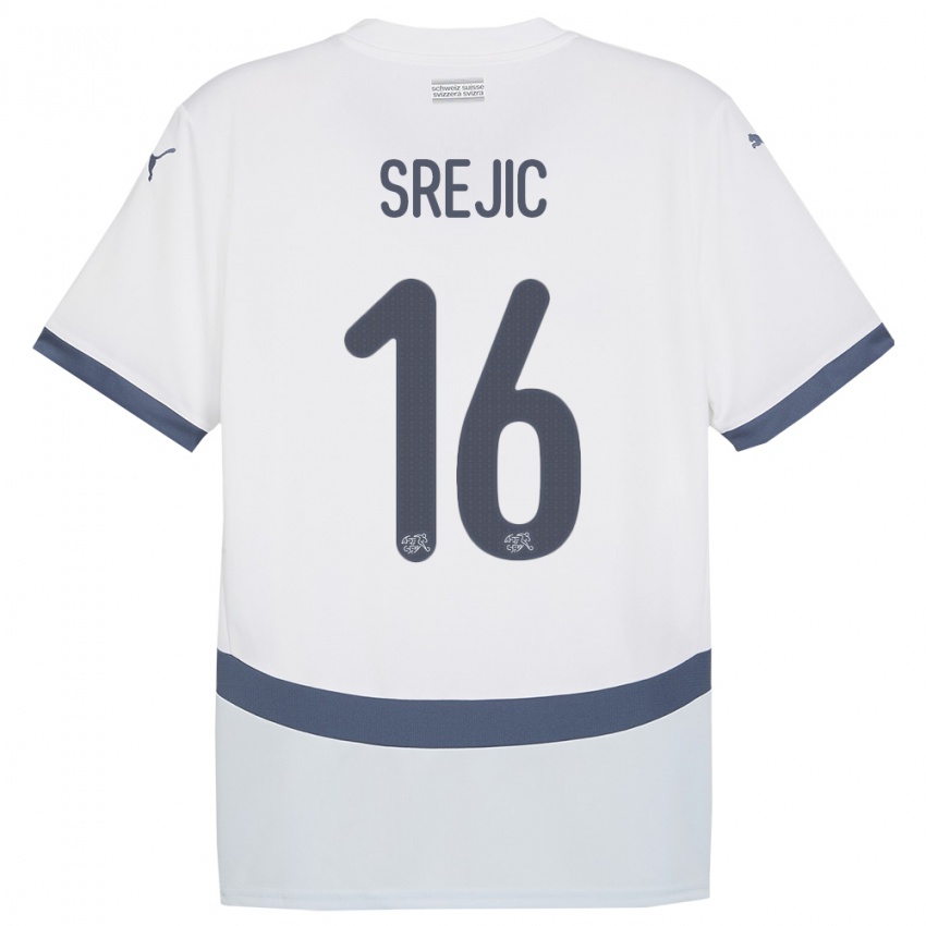 ילדים שווייץ Boris Srejic #16 לבן הרחק ג'רזי 24-26 חולצה קצרה