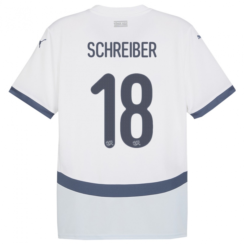 ילדים שווייץ Loris Schreiber #18 לבן הרחק ג'רזי 24-26 חולצה קצרה
