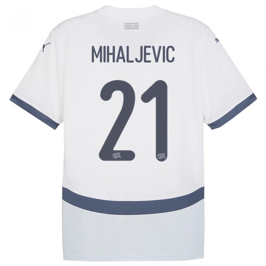ילדים שווייץ Mark Mihaljevic #21 לבן הרחק ג'רזי 24-26 חולצה קצרה