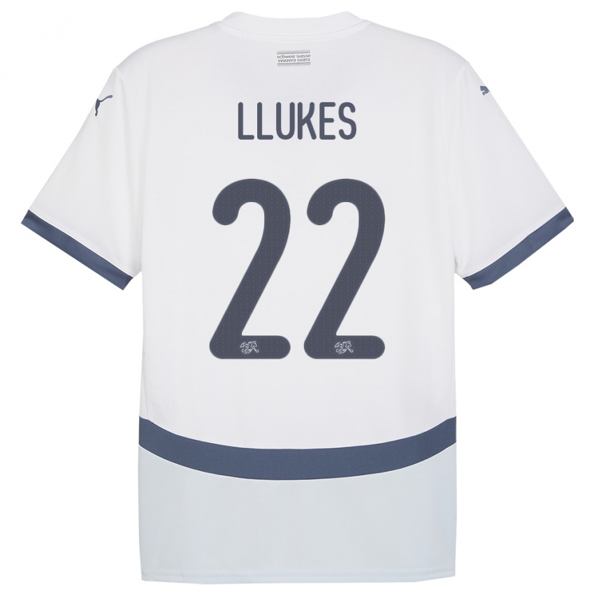 ילדים שווייץ Adrien Llukes #22 לבן הרחק ג'רזי 24-26 חולצה קצרה